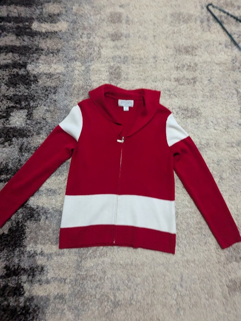 90s Petite Red and White Cotton Zip Up